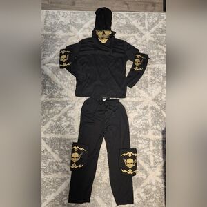 Gold Skull Ninja Warrior Halloween Costume Cosplay Child's Size 8-10 Unisex EUC